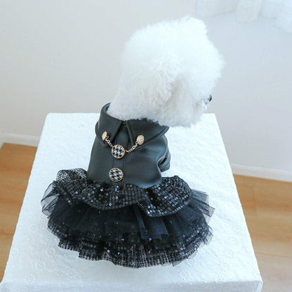 Pet Dog Cat Clothes Leather Sequin Skirt Outfit - M, Autumn Winter Fashion