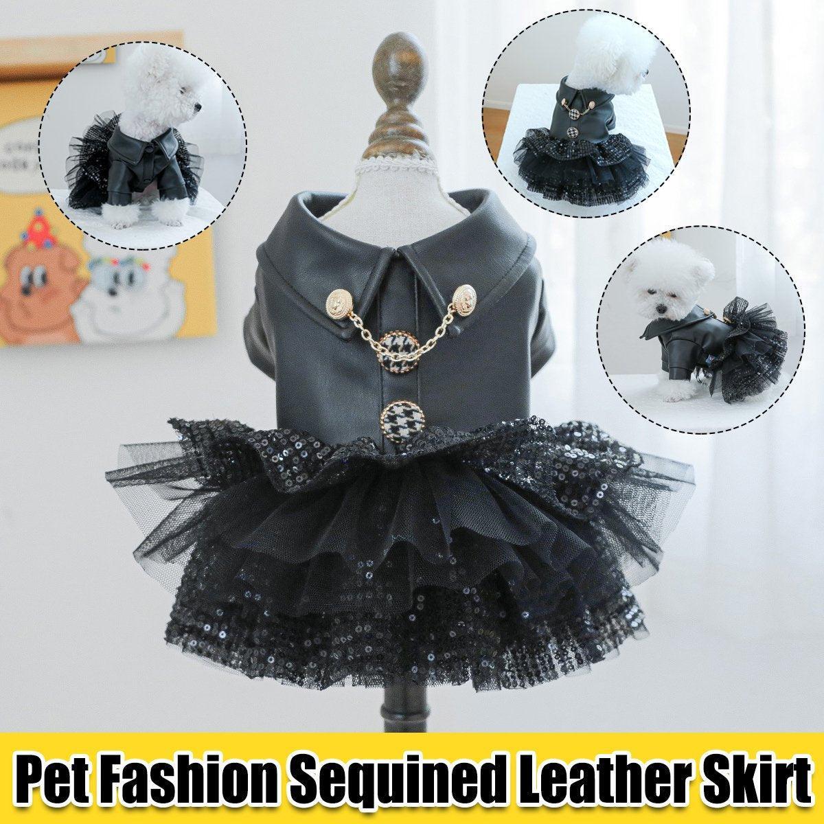 Pet Leather Skirt Outfit for Small Dogs and Cats - XS, Sequins, Autumn Winter