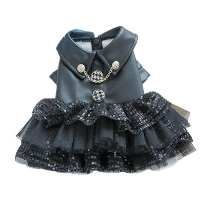 Pet Leather Skirt Outfit for Small Dogs and Cats - XS, Sequins, Autumn Winter