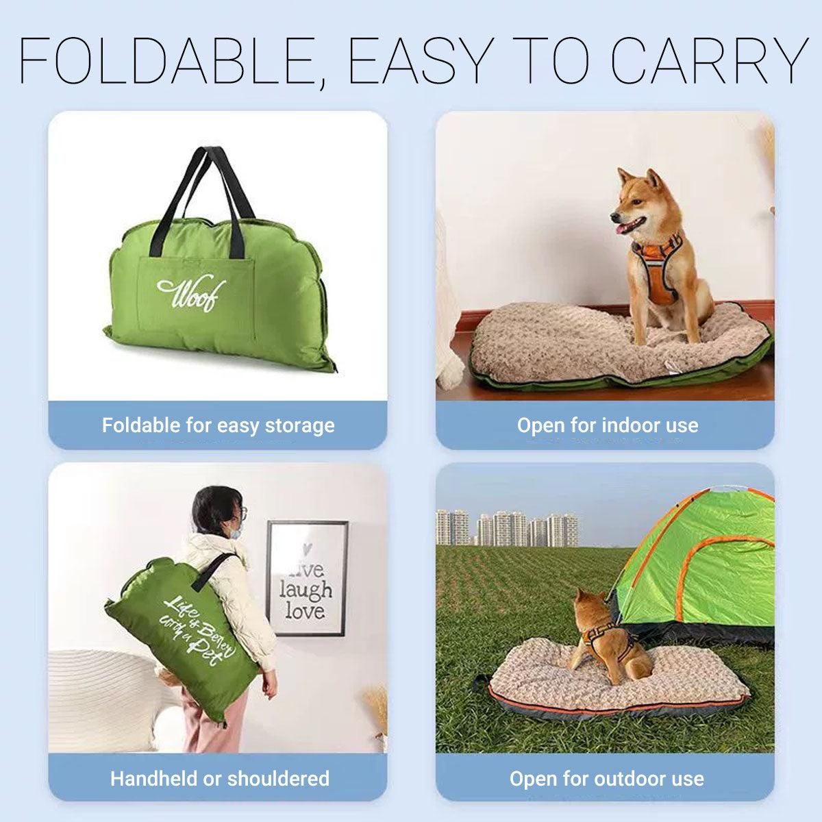 Portable Waterproof Dog Mat - Foldable Travel Bed with Zipper - Blue