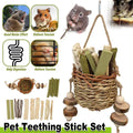 Premium Small Pet Teething Stick Set with Hanging Woven Basket