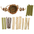 Premium Small Pet Teething Stick Set with Hanging Woven Basket