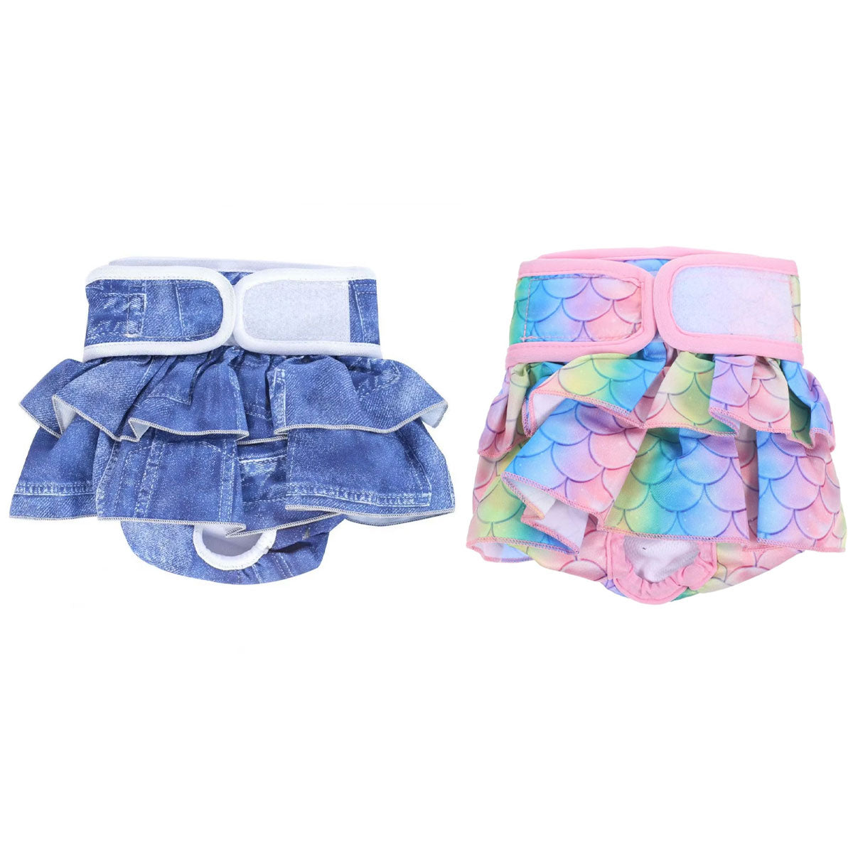 Premium Reusable Female Dog Diaper Skirt with 5-Layer Absorption - Denim Print XL