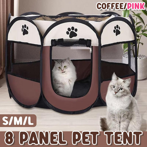 Portable Collapsible Pet Pen - Octagonal, Breathable Mesh, Small - Pink - SuperSaverAU - view 1