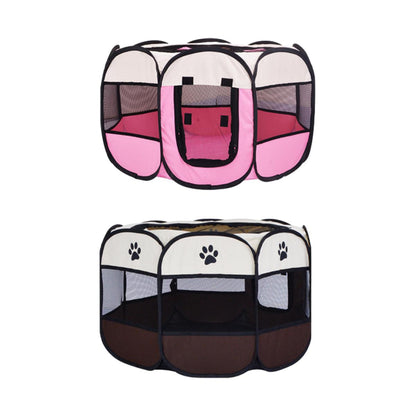 Pet Fence Indoor Cat Dog Tent Octagonal Fence Portable Foldable Cage Kennel - S-Pink