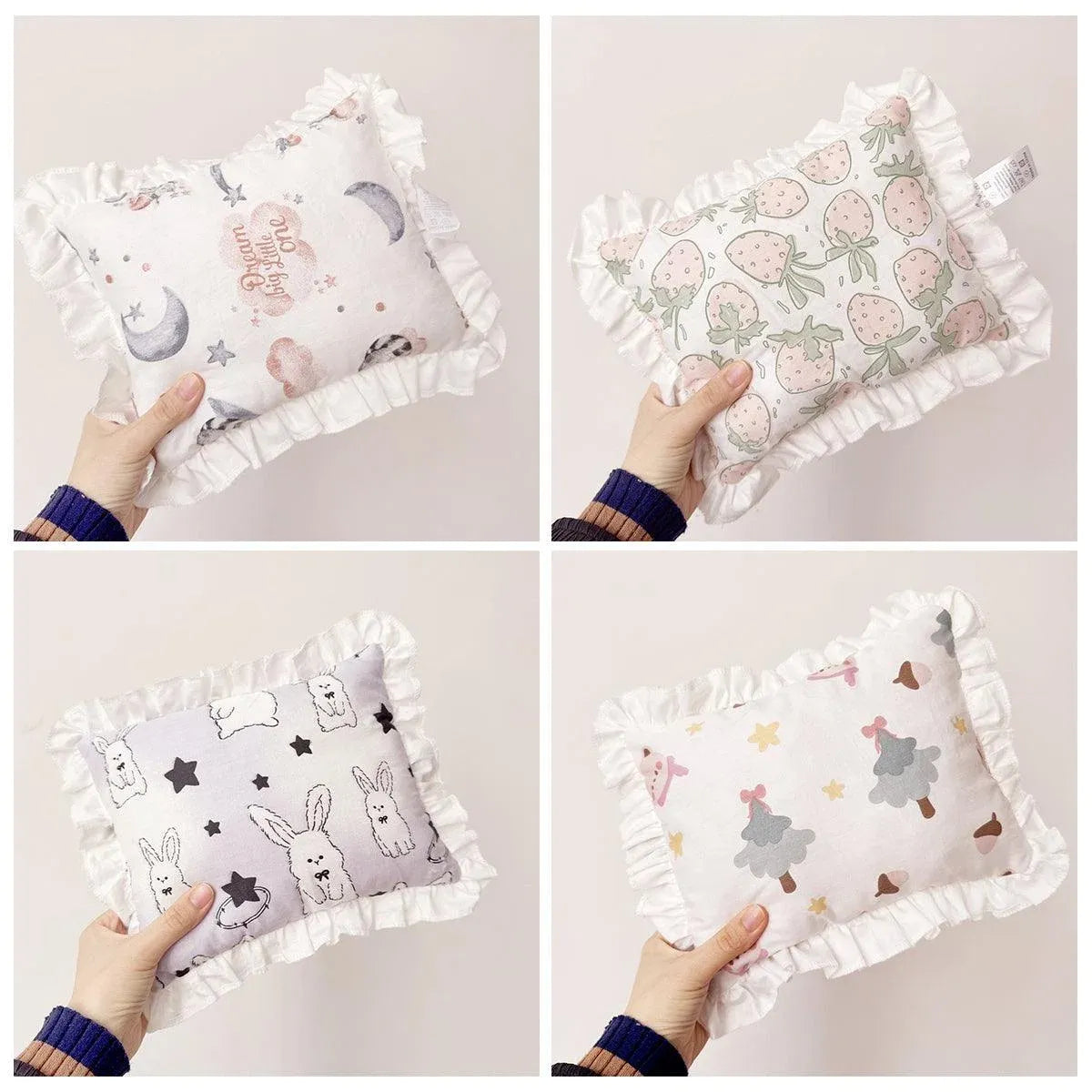 Premium Lace Cat Pillow Soft Pet Cushion - White Strawberry