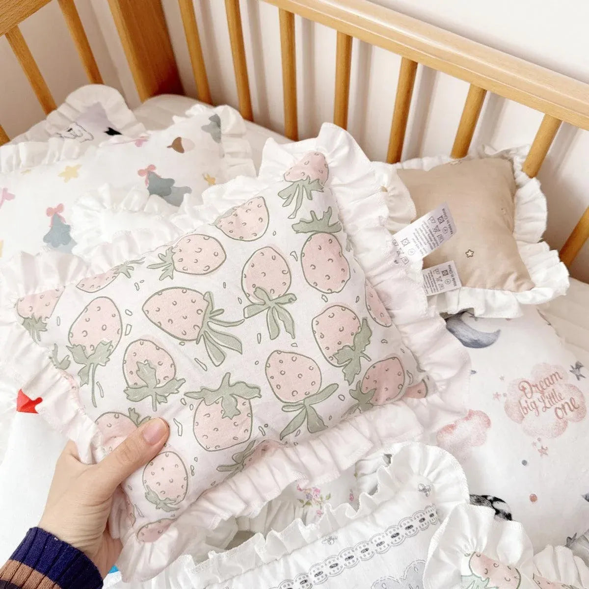 Premium Lace Cat Pillow Soft Pet Cushion - White Strawberry