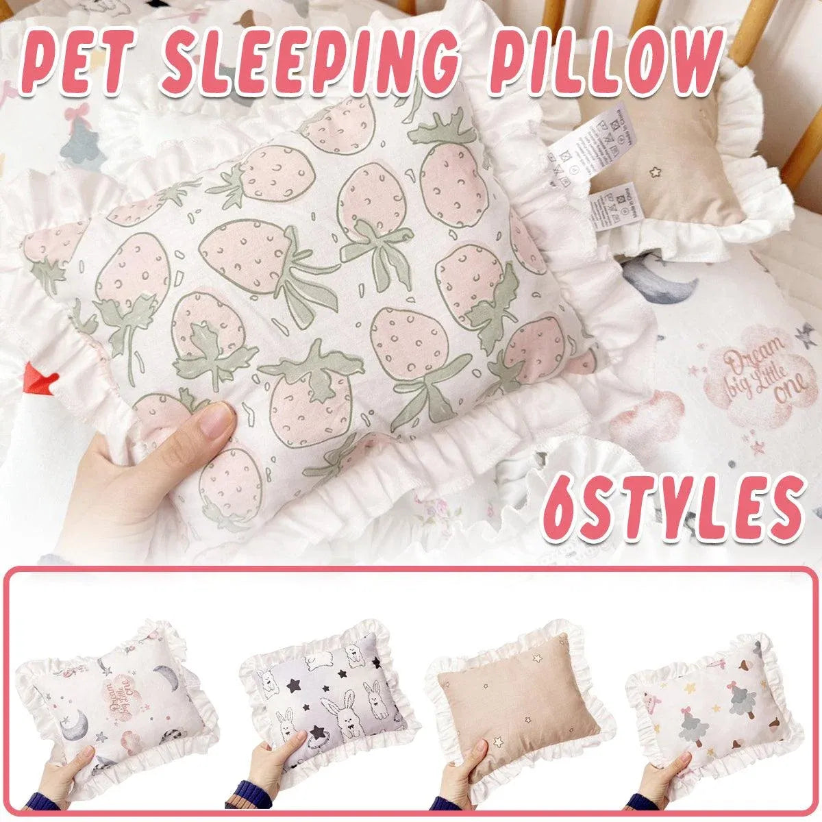 Premium Lace Cat Pillow Soft Pet Cushion - White Strawberry