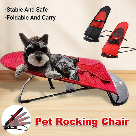Pet Rocking Chair for Dogs Cats - Foldable, Ergonomic, 78x39x42 cm, Red