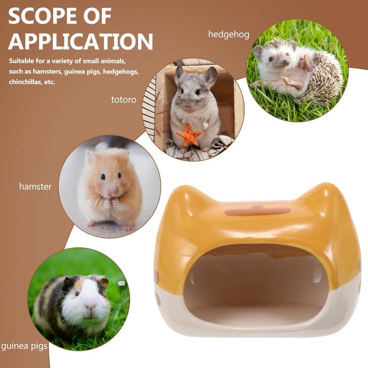 Hamster Porcelain Nest Escape House Set with Tiger Head Bowl & Claw Water Bottle, 4pcs