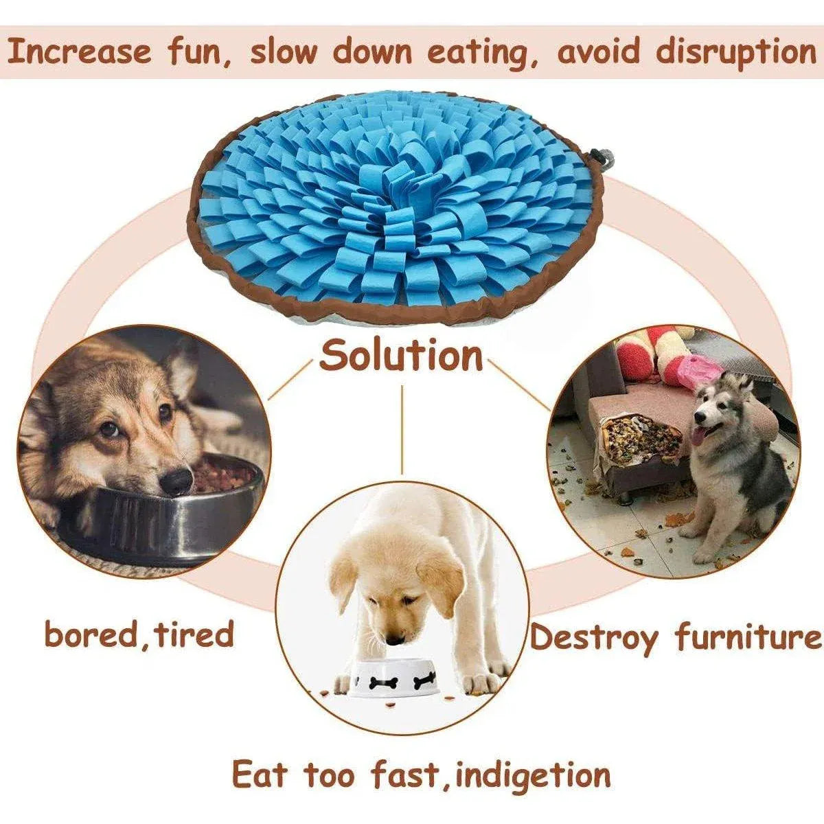 Premium Blue & Brown Pet Snuffle Mat Slow Feeder Puzzle Toy