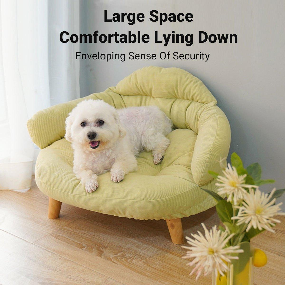 Premium Green Pet Sofa Bed with Washable Cushion & Wooden Legs