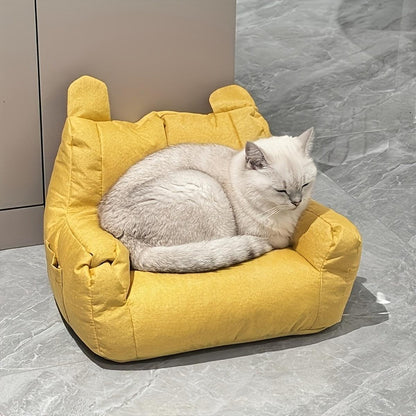 Bear-Shaped Pet Sofa Chair for Small Dogs - Comfortable Seat - Yellow