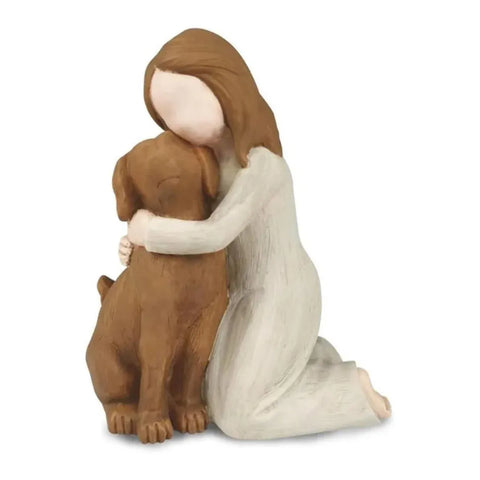 Premium Yellow Girl Hugging Dog Resin Figurine Home Decoration Gift