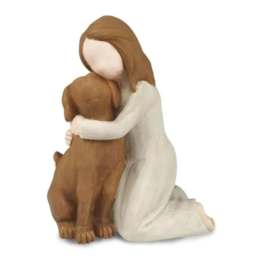 Premium Yellow Girl Hugging Dog Resin Figurine Home Decoration Gift