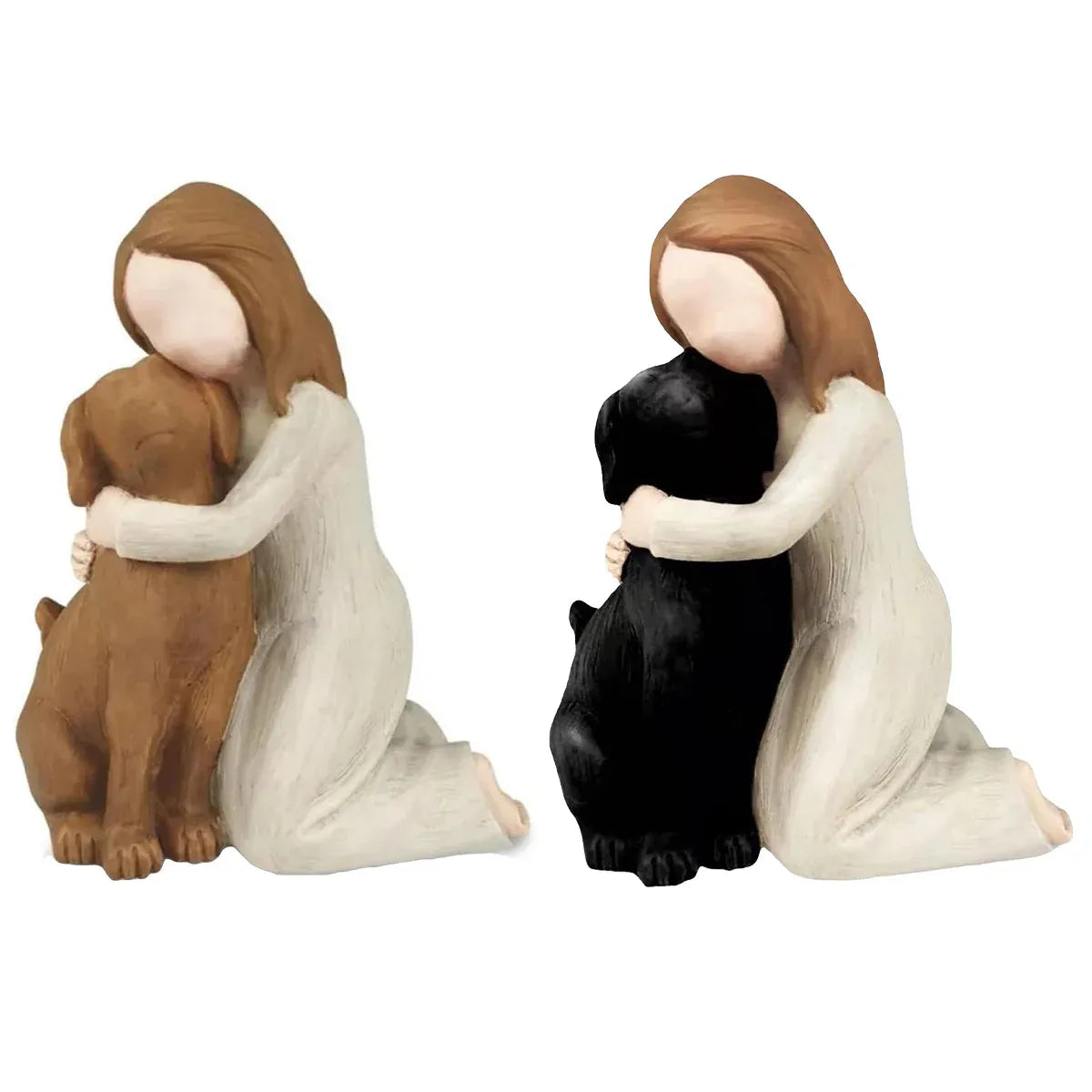 Premium Yellow Girl Hugging Dog Resin Figurine Home Decoration Gift