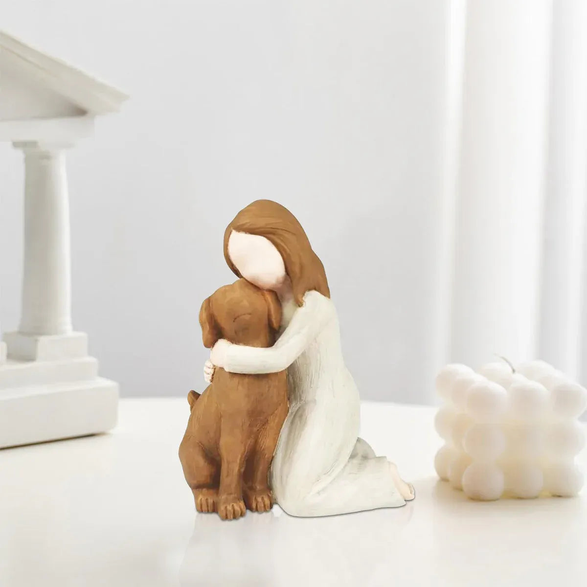 Premium Yellow Girl Hugging Dog Resin Figurine Home Decoration Gift