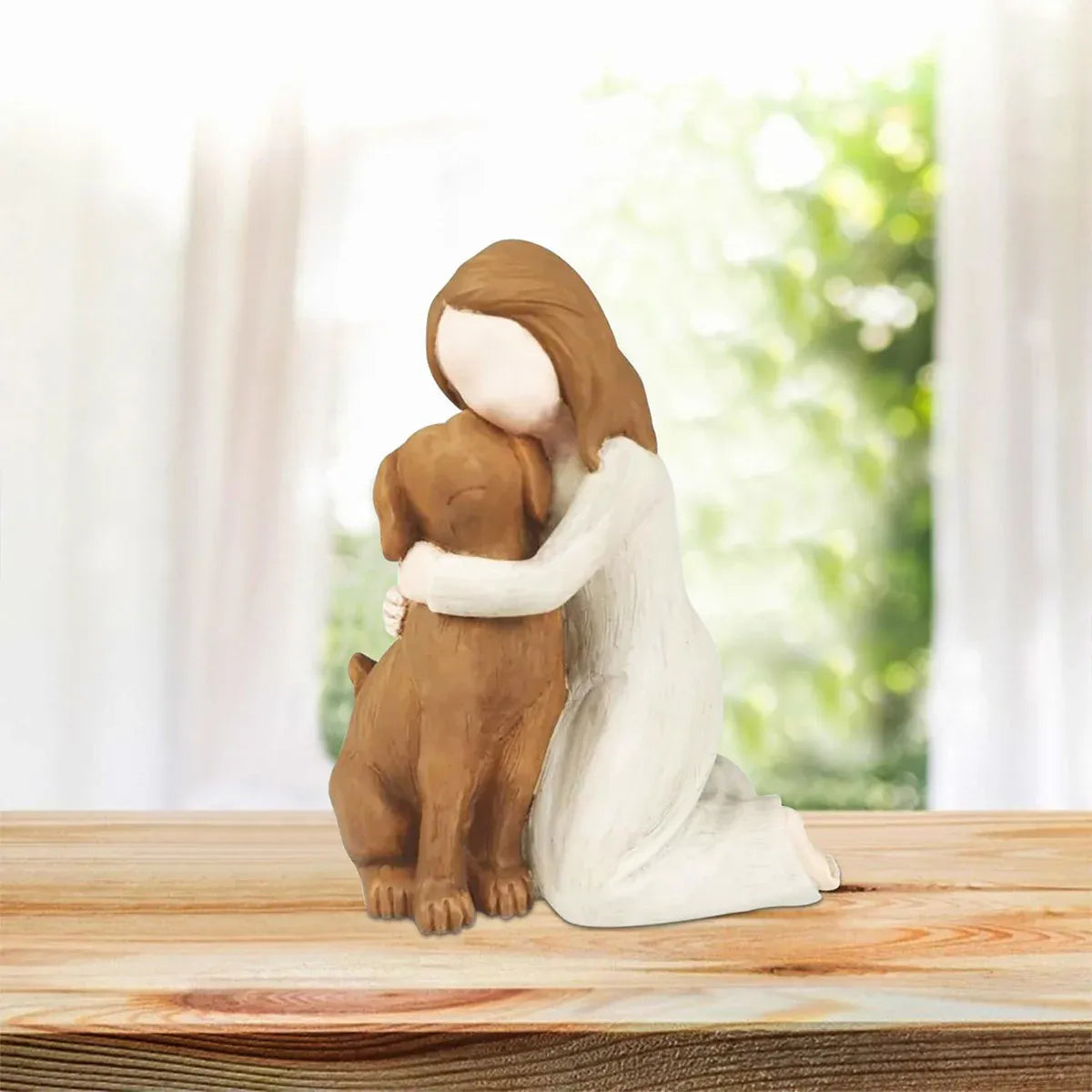 Premium Yellow Girl Hugging Dog Resin Figurine Home Decoration Gift