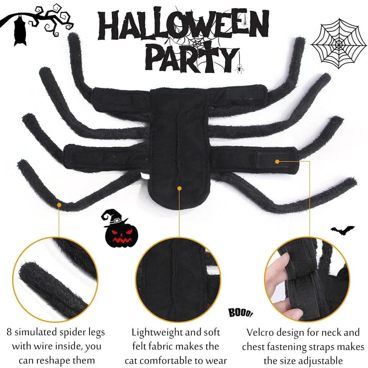 Premium Pet Spider Halloween Costume - Black L