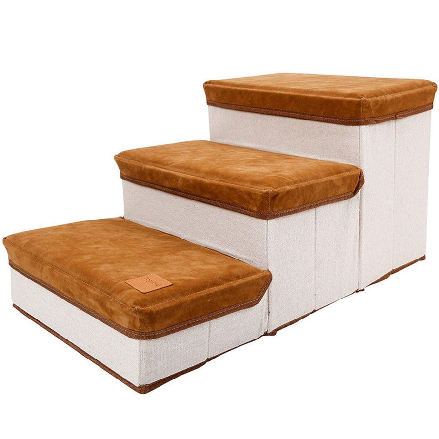 Premium Brown Foldable 3-Tier Pet Stairs with Storage - 20kg Capacity