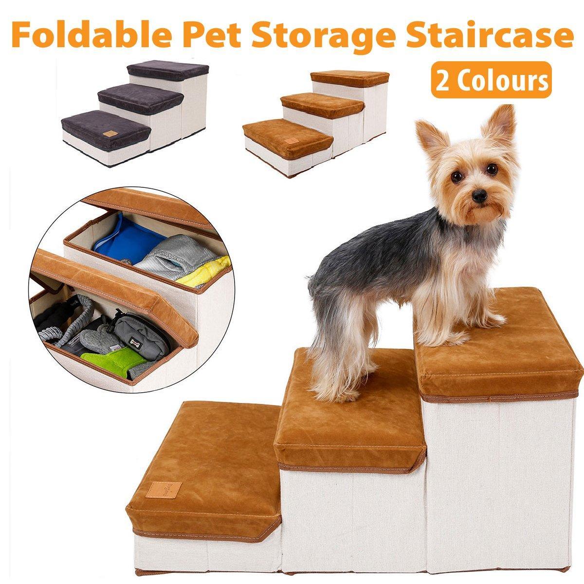 Premium Grey Foldable 3-Tier Pet Stairs with Storage - 20kg Capacity