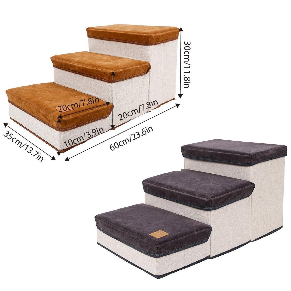 Premium Grey Foldable 3-Tier Pet Stairs with Storage - 20kg Capacity