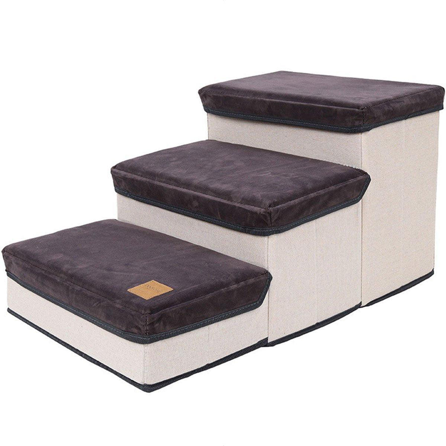 Premium Grey Foldable 3-Tier Pet Stairs with Storage - 20kg Capacity