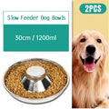Stainless Steel 30cm Slow Feeder Pet Food Bowls 2pcs Non-Slip Design - SuperSaverAU - view 1