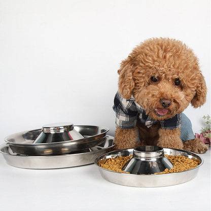 Stainless Steel 30cm Slow Feeder Pet Food Bowls 2pcs Non-Slip Design