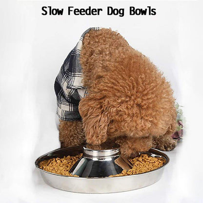 Stainless Steel 30cm Slow Feeder Pet Food Bowls 2pcs Non-Slip Design