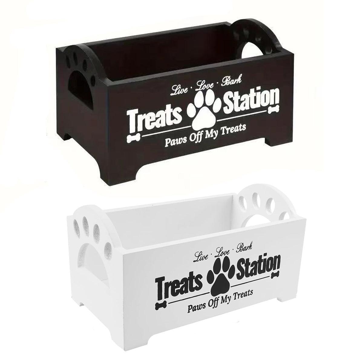 Dog Treat Container Wood Dog Food Storage For Cat Dogs With Paw Print Design - Black