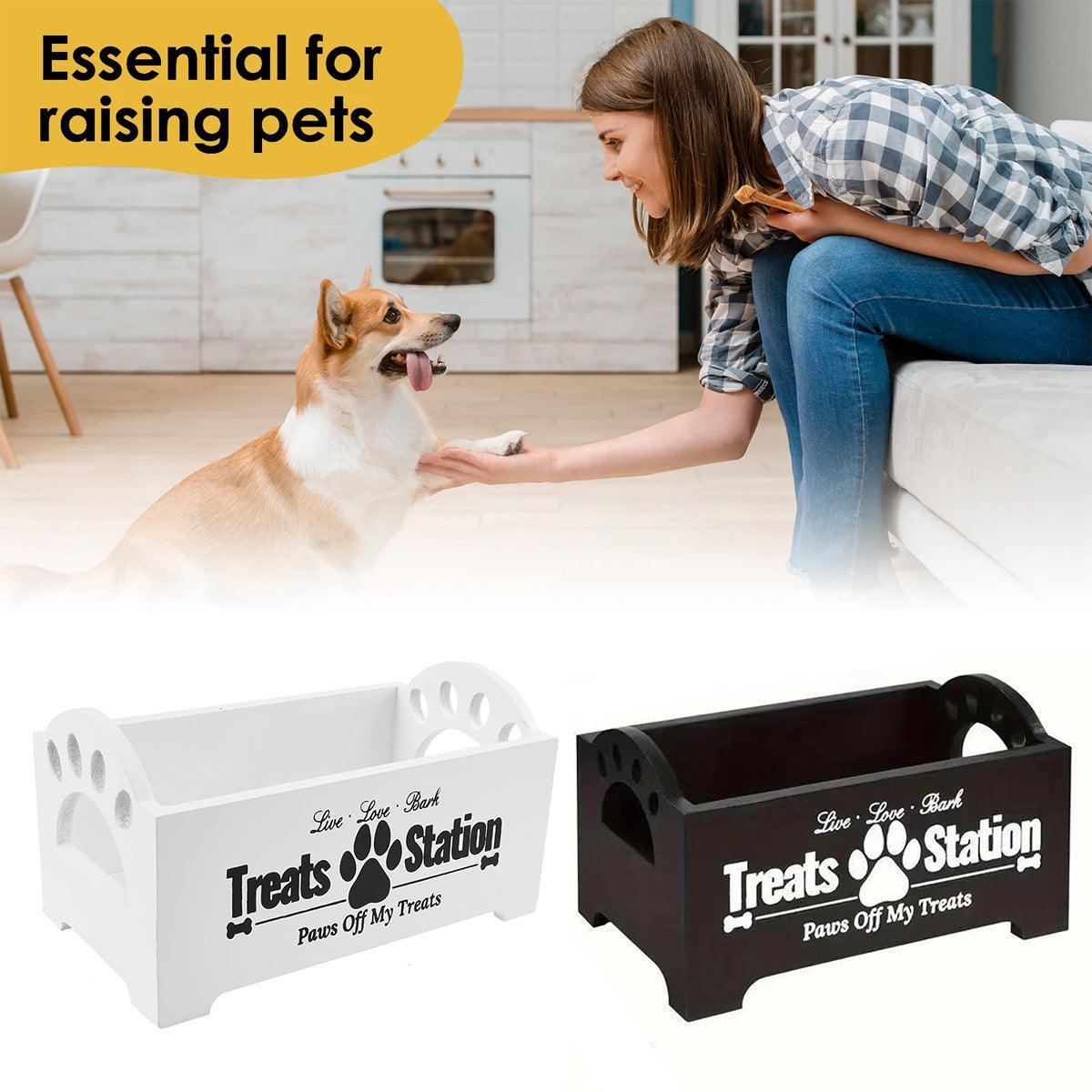 Dog Treat Container Wood Dog Food Storage For Cat Dogs With Paw Print Design - Black