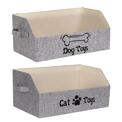 Foldable Pet Toy Storage Box - 50x29x22cm - Cat/Dog Design, Cotton Linen