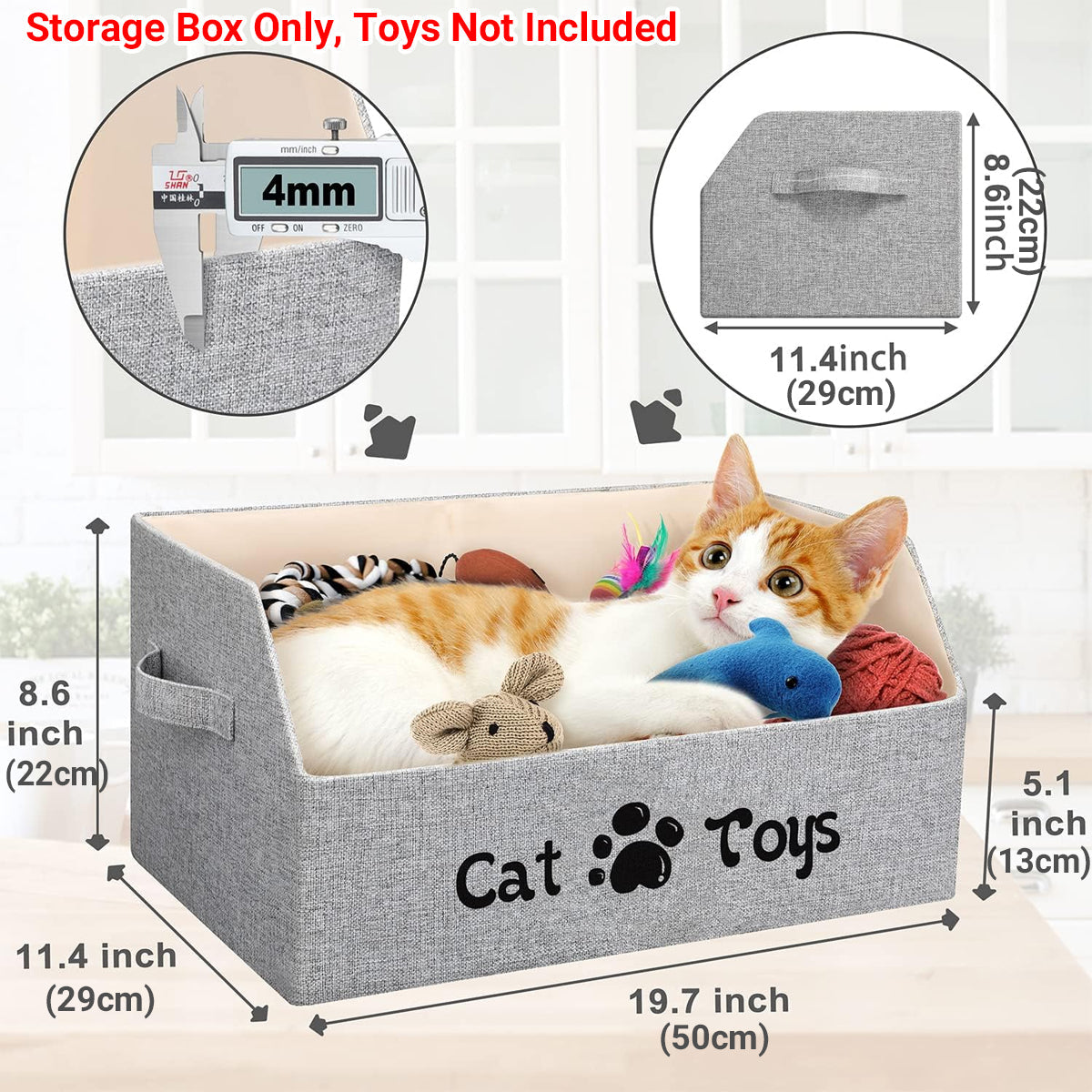 Foldable Pet Toy Storage Box - 50x29x22cm - Cat/Dog Design, Cotton Linen
