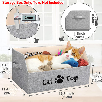 Foldable Pet Toy Storage Box - 50x29x22cm - Cat/Dog Design, Cotton Linen