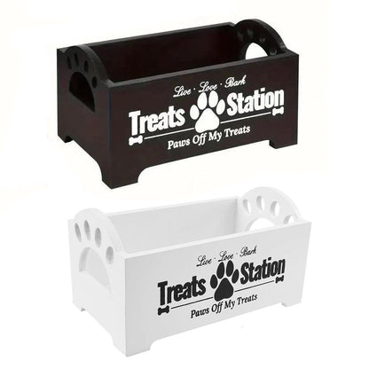 Dog Treat Container Wood Dog Food Storage For Cat Dogs With Paw Print Design - White