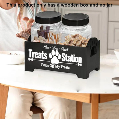 Dog Treat Container Wood Dog Food Storage For Cat Dogs With Paw Print Design - White