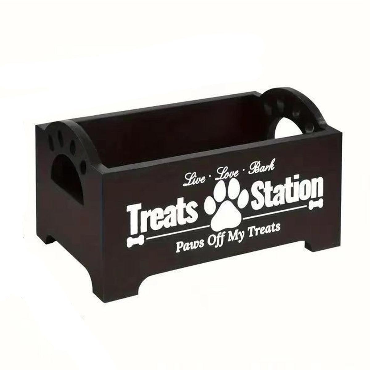 Dog Treat Container Wood Dog Food Storage For Cat Dogs With Paw Print Design - White