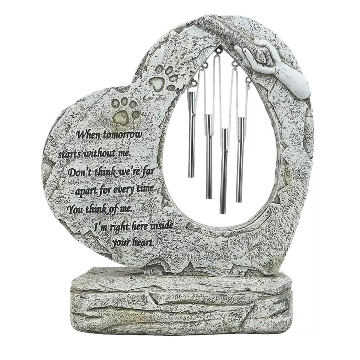 Wind Chime Pet Memorial Headstone, 20.32cm, Heart-Shaped, Engraved Poem, Weather Resistant