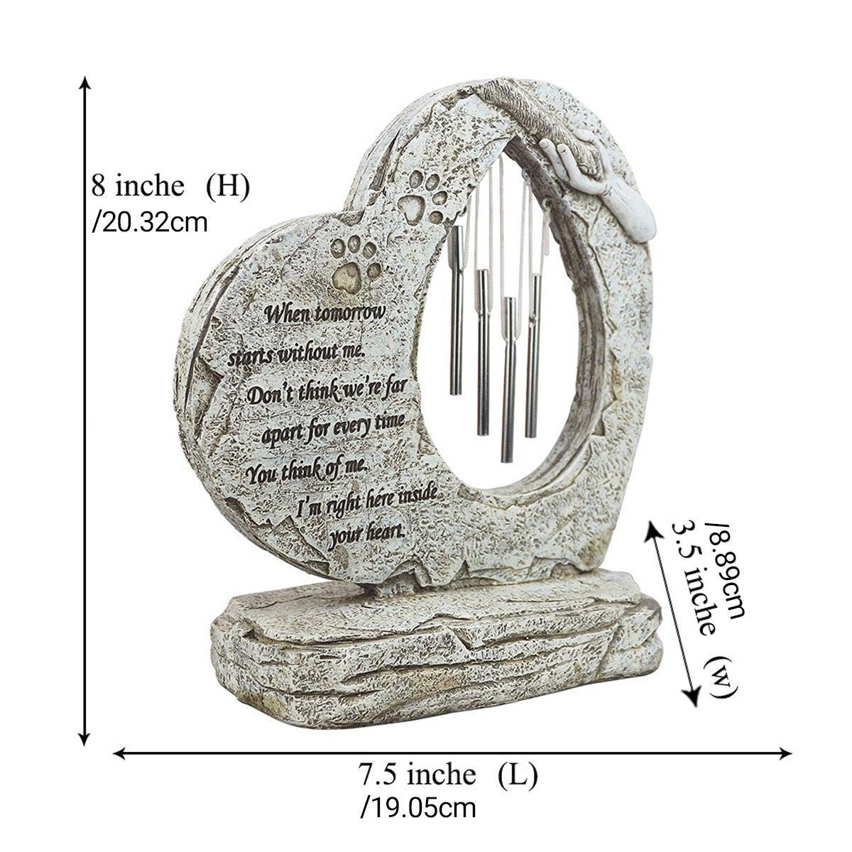Wind Chime Pet Memorial Headstone, 20.32cm, Heart-Shaped, Engraved Poem, Weather Resistant