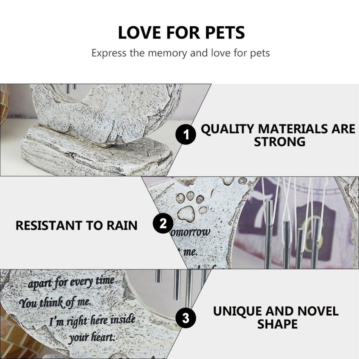 Wind Chime Pet Memorial Headstone, 20.32cm, Heart-Shaped, Engraved Poem, Weather Resistant