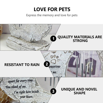 Wind Chime Pet Memorial Headstone, 20.32cm, Heart-Shaped, Engraved Poem, Weather Resistant