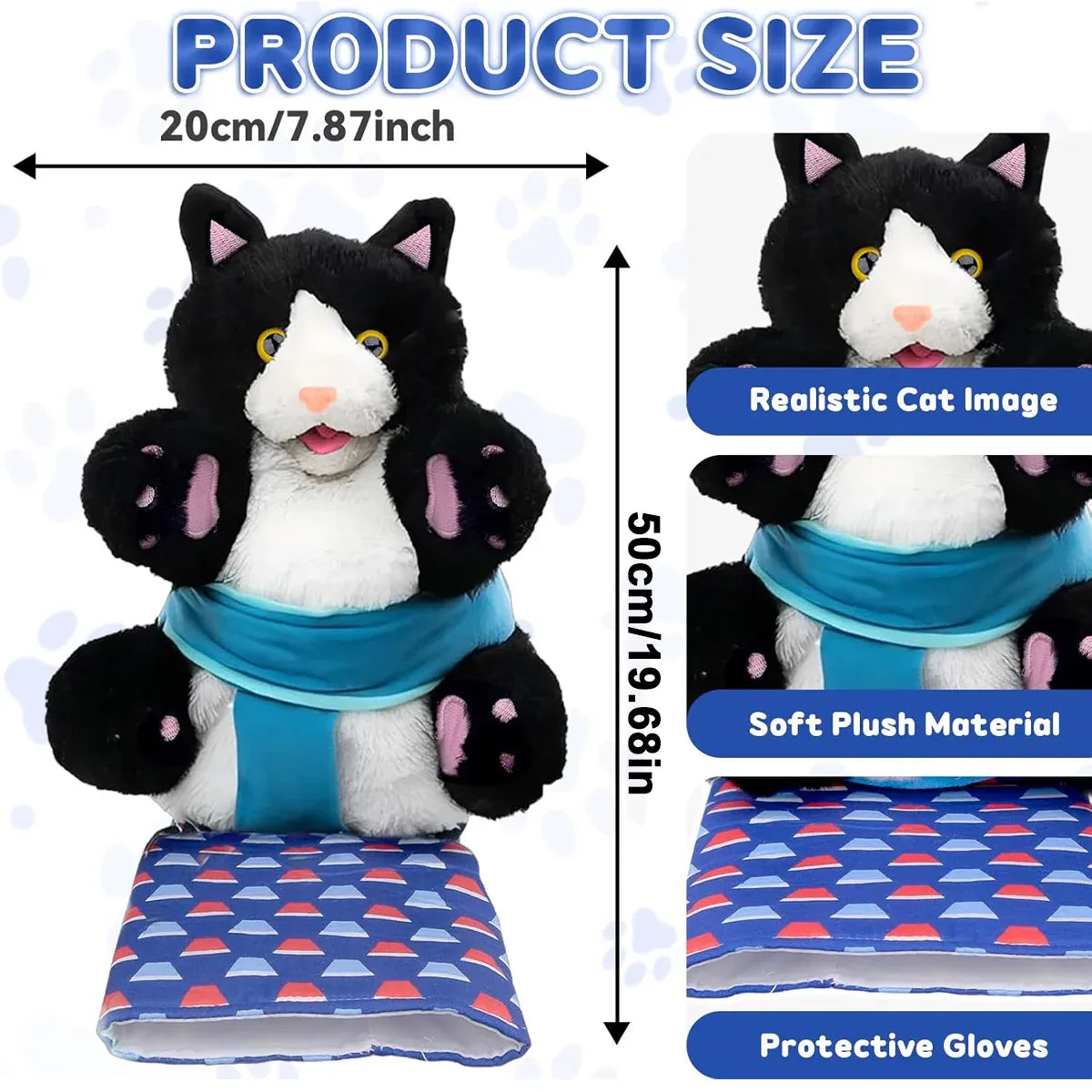 Premium Wrestler Cat Interactive Hand Puppet Toy - 20 x 50cm