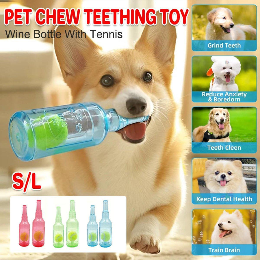Premium Wine Bottle Dog Chew Toy with Tennis Ball - Red L