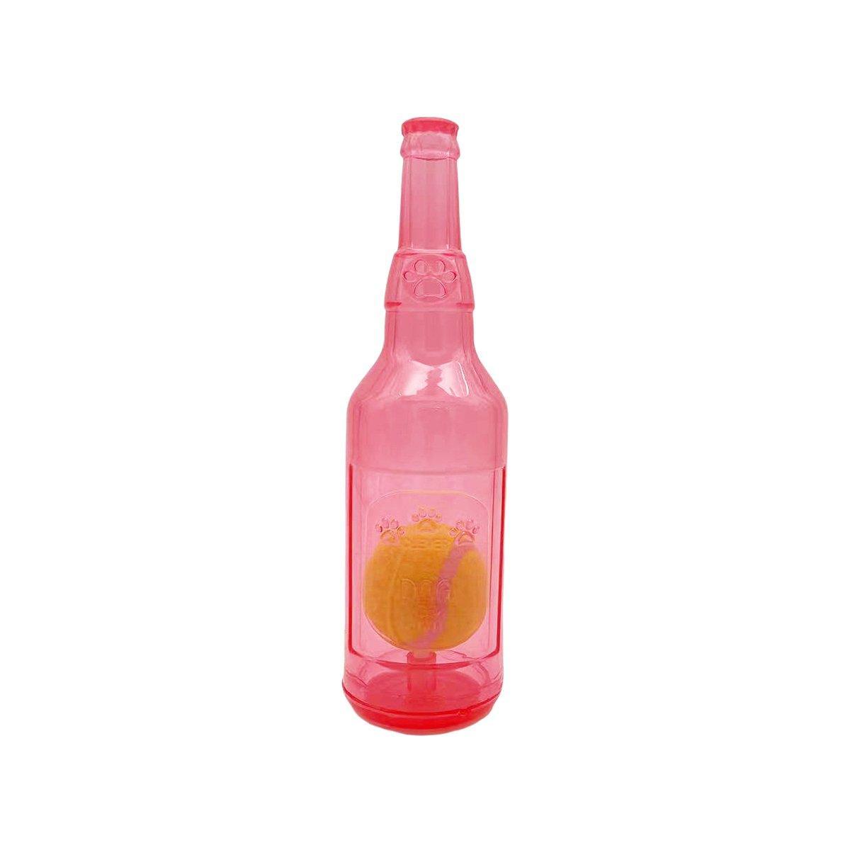 Premium Wine Bottle Dog Chew Toy with Tennis Ball - Red S