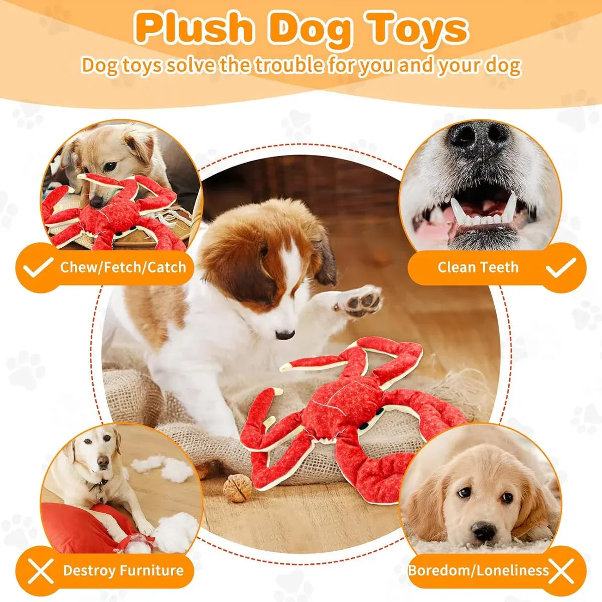 Premium Red Plush Crab Dog Toy with Reinforced Fabric