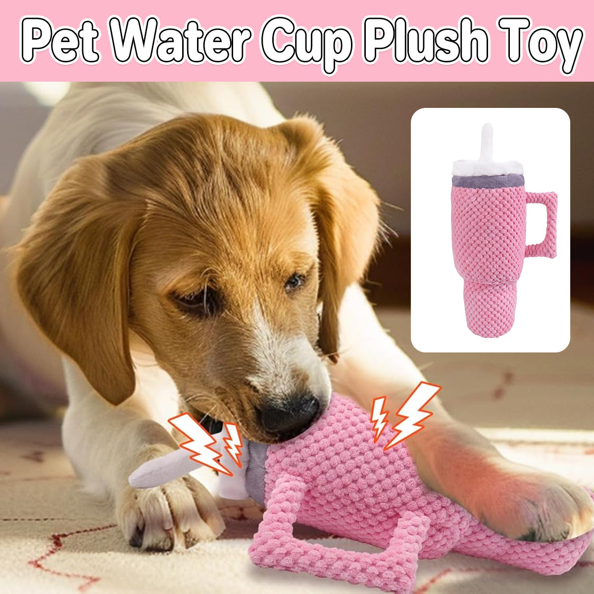 Plush Dog Toy Cup Shape 35cm for Large Breeds - Soft Pink Chew Toy - SuperSaverAU - view 1