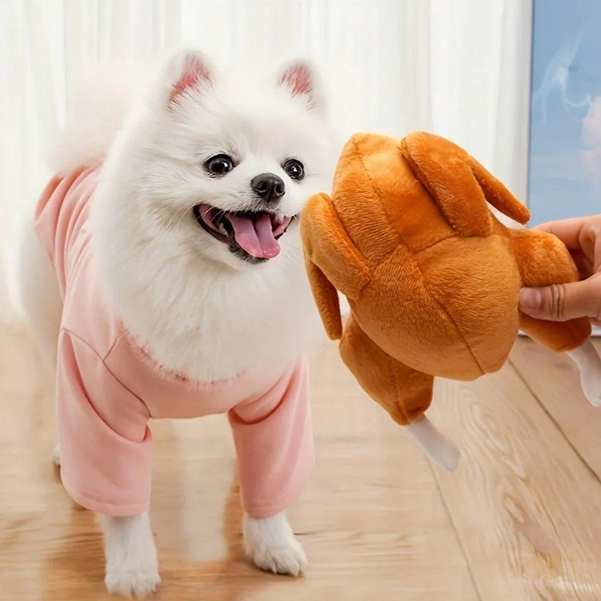 Premium Plush Roast Chicken Squeaky Dog Toy for Interactive Play