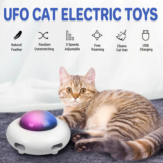 UFO Cat Toy Interactive Teaser, 156mm x 92mm, USB Charging, Adjustable Speeds