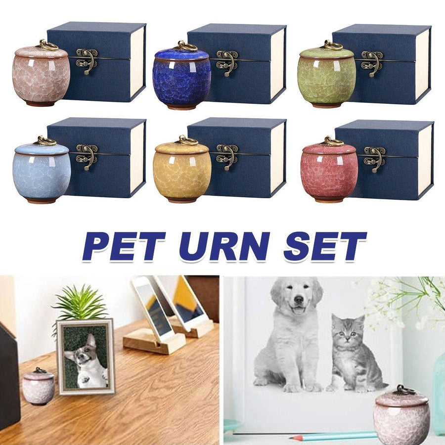 Premium Blue Ceramic Pet Keepsake Urn with Ice Crack Glaze & Storage Box